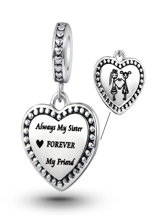 TGLS Women BFF Sister Charms Always My Sister Forever My Friend Engraved Friendship Beads Compatible with Pandora Charms Bracelets - Image 1